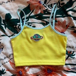 Colorful planet cropped spaghetti strap top
